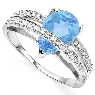 1.57ct Blue Topaz & 4 White Diamond Pcs 925 S/S Ring