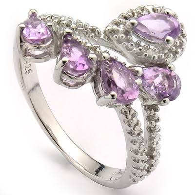 1.12ct Amethyst & 2 Pcs White Diamond Pcs 925 S/S Ring