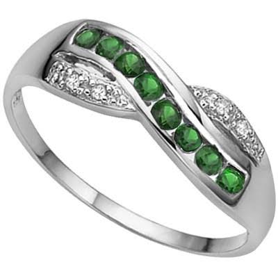 0.29ct Emerald & 2 Pcs White Diamond Pcs 925 S/S Ring