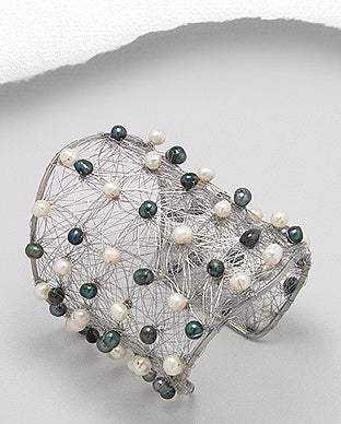 Stainless Steel, Mixed Fresh Water Pearls Cuff