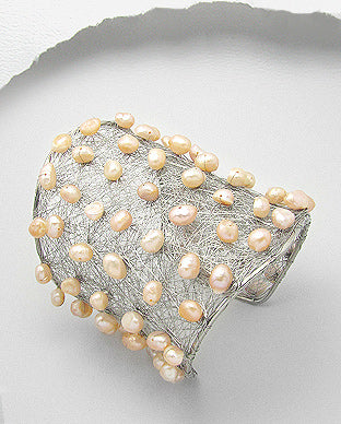 Stainless Steel, Fresh Water Pearls Cuff
