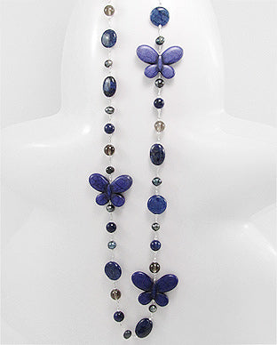 Pink Butterfly Fresh Water Pearls and Agate Necklace