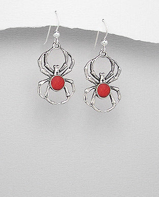 Silver Spider Red Lapis Lazuli Earrings