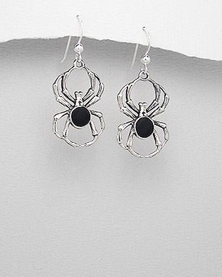 Silver Spider Red Lapis Lazuli Earrings