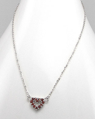 Sterling Silver Heart Garnet Necklace