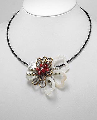 Blue Flower with Mother of Pearls Necklace