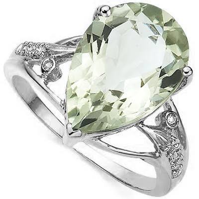 4.90ct Green Amethyst & 2 Pcs White Diamond 925 S/S Ring