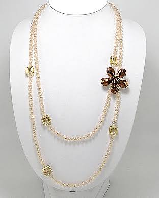 Light Brown Crystal Glass Flower Necklace
