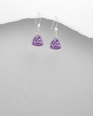 Silver Amethyst Triangle Earrings