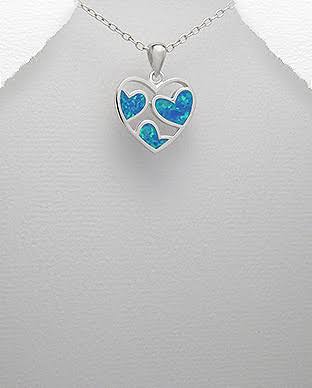 Silver Deep Sky Blue Heart Pendant - No Chain included