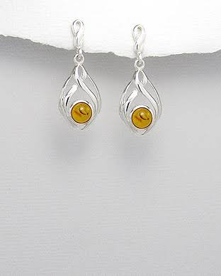 Sterling Silver Drop, Amber Earrings