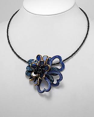 Blue Flower with Mother of Pearls Necklace