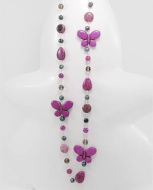 Pink Butterfly Fresh Water Pearls and Agate Necklace