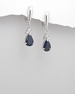 Sterling Silver, Sapphire and CZ Teardrop Earrings