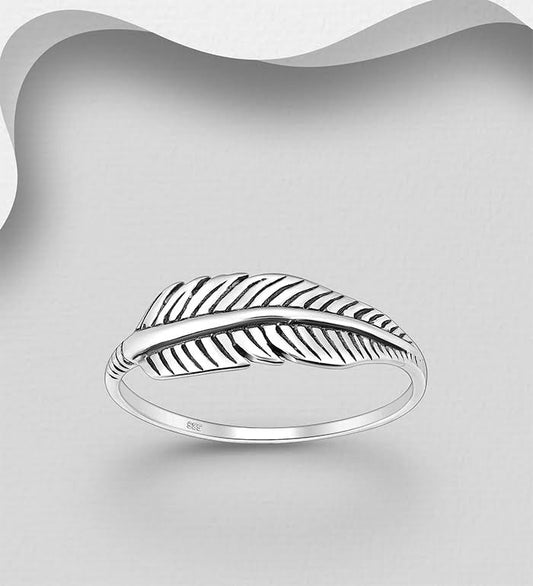 Sterling Silver Oxidized Feather Ring - S