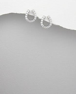 Sterling Silver CZ, Horseshoe Earrings