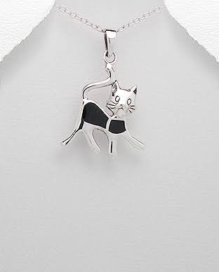 Sterling Silver Sky Blue Cat Pendant - Chain not included