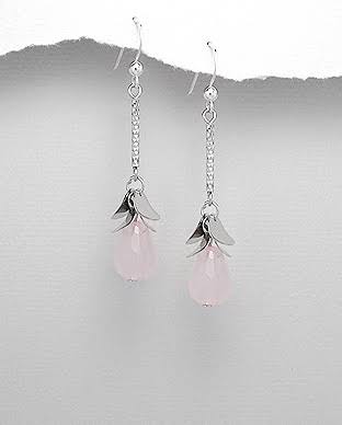Silver Drop Pink Stone Earrings
