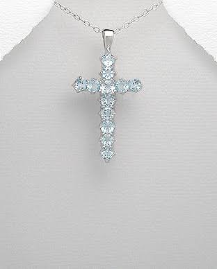 Sterling Silver with CZ Black Cross Pendant - Chain not included