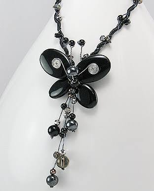 Black Butterfly Fresh Water Pearls Necklace