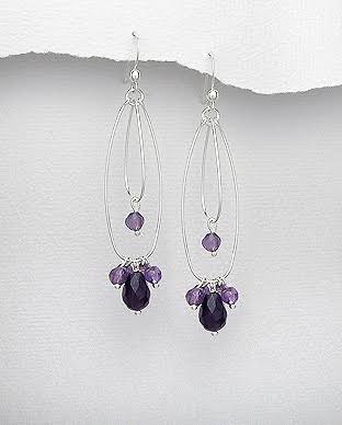 Sterling Silver Amethyst Drop Flower Earrings